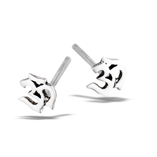 Sterling Silver Stud Om Earrings 